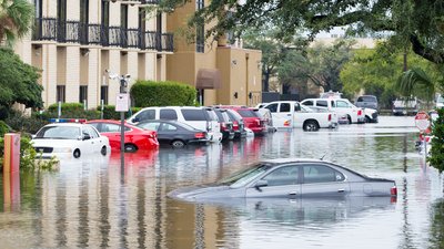Cars submerged in Houston, Texas, US during hurricane Harvey