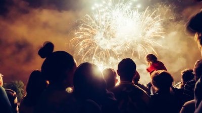 Crowd watching fireworks