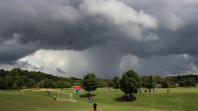 Incoming thunderstorm on the soccer field