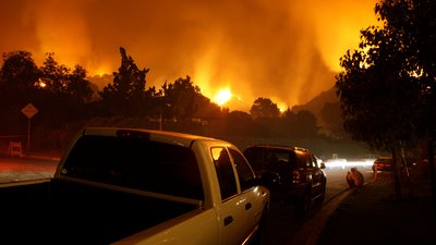 Neighborhood On Fire At Night