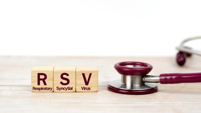 RSV on wooden blocks and stethoscope on the wooden table