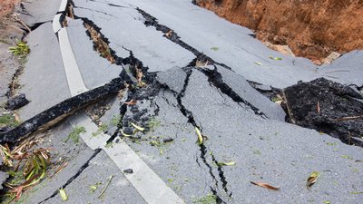 Road broken by earthquake